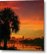 Palm Silhouette Sunrise Metal Print