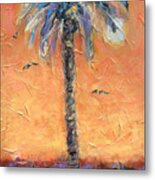 Palm With Orange Sky Metal Print