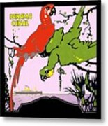 Panama Canal - Parrots On A Branch - Macaws - Retro Travel Poster - Vintage Poster Metal Print