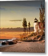 Panorama Of Point Betsie Lighthouse At Sunset Metal Print