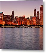 Panorama Of The Chicago Skyline At Twilight From Adler Planetarium - Chicago Illinois Metal Print