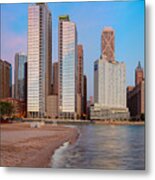 Panorama Of The Chicago Skyline From Milton Lee Olive Park At Sunrise - Chicago Illinois Metal Print