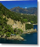 Paraggi Bay Castle And Liguria Mountains Portofino Park Bonomi Berlusconi Castle Metal Print