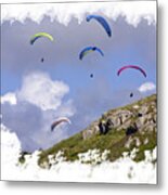 Paragliding Over Sennen Cove On Transparent Background Metal Print