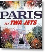 Paris - Twa Jets - Trans World Airlines - Eiffel Tower - Retro Travel Poster - Vintage Poster Metal Print