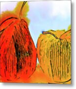Pear And Apple Watercolor Metal Print