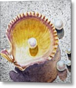 Pearl In The Seashell Metal Print