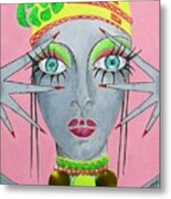 Peek-a-boo On Pink -- Whimsical Portrait Of A Belly Dancer Metal Print