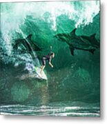 Perfect Day For Surfing The Big Wave Metal Print