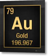 Periodic Table Of Elements - Gold - Au - Gold On Black Metal Print