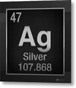 Periodic Table Of Elements - Silver - Ag - Silver On Black Metal Print