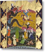 Persian Miniature Manuscript Painting Rare Illuminated Islamic Handmade Folk Art Metal Print