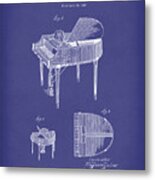 Piano 1937 Patent Art Blue Metal Print