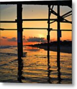Oak Island Pier Sunset Metal Print
