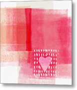 Pink And White Minimal Heart- Art By Linda Woods Metal Print