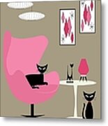 Pink Egg Chair With Two Cats Metal Print
