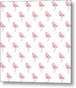 Pink Flamingo Watercolor Pattern Metal Print