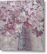 Pink Flowers In Grey Vase Metal Print