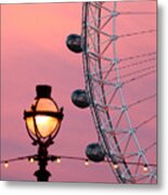 Pink London Eye Sunset 1 Metal Print