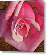 Pink Rose With Gold Leaf Look Metal Print