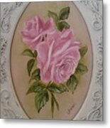 Pink Roses Oval Framed Metal Print