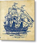 Pirate Ship Artwork - Vintage Metal Print