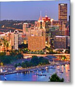 Pittsburgh Pennsylvania Skyline At Dusk Sunset Panorama Metal Print