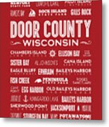 Places Of Door County On Red Metal Print Places Of Door County On Red Metal Print