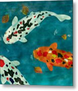 Playful Koi Fishes Original Acrylic Painting Metal Print
