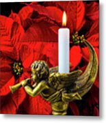 Poinsettia And Gold Angel Metal Print