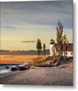 Point Betsie Lighthouse At Sunset On Lake Michigan Metal Print