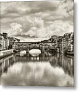 Ponte Vecchio At Florence Italy #2 Sepia Tone Metal Print