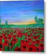 Poppy Field At Sunset Metal Print