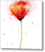 Poppy Watercolor Red Abstract Flower Metal Print