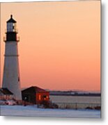 Portland Head Light At Dawn - Lighthouse Seascape Landscape Rocky Coast Maine Metal Print