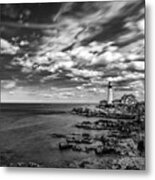 Portland Head Light In Black And White Metal Print