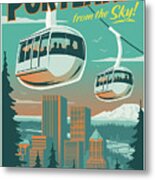 Portland Poster - Tram Retro Travel Metal Print
