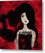 Portrait Of A Lady Amidst A Red Damask Background Metal Print