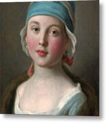 Portrait Of A Russian Girl In A Blue Dress And Headdress Metal Print