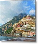 Positano Beach View Painting Metal Print