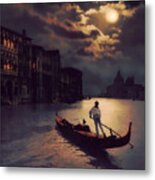 Postcards From Venice - The Red Gondola Metal Print