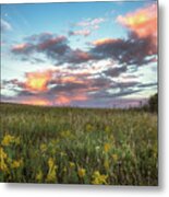 Prairie Fire - Beautiful Sky Over Tallgrass Prairie In Oklahoma Metal Print