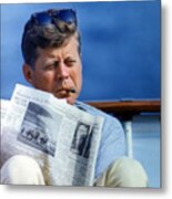 President John Kennedy Smoking A Cigar Metal Print