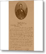 President Lincoln's Letter To Mrs. Bixby Metal Print
