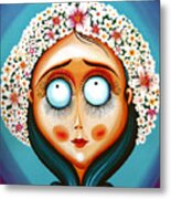 Pretty With Wreath Of Flowers - Acrylic Painting On Canvas Metal Print