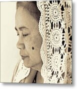 Profile Portrait Of A Filipina Woman Wearing A Vale And Deep In Thought Metal Print