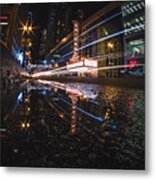 Puddle Nights On State Street Metal Print