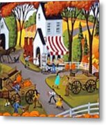 Pumpkin Festival - Folk Art Landscape Metal Print