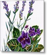 Purple Flowers Illustration Metal Print