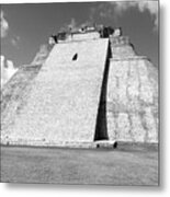 Pyramid Of The Magician At Uxmal Mexico Black And White Metal Print